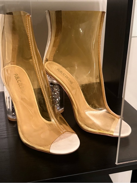 Public Desire Shoes - Public Desire Gold Clear Peep Toe Heeled Booties